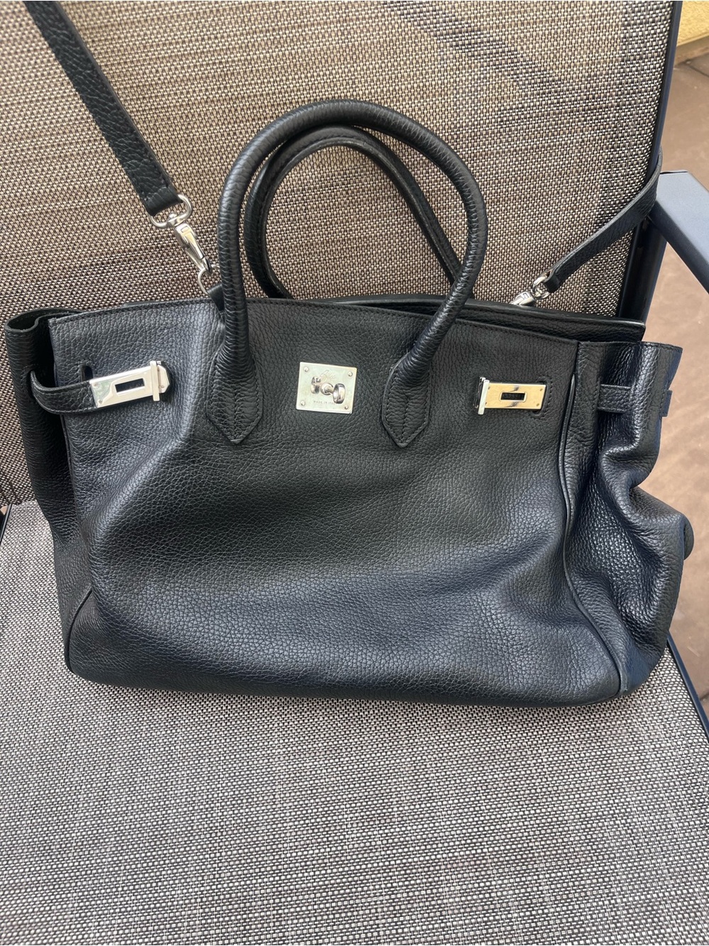 Teddy Blake Black Leather Tote with Top Handles